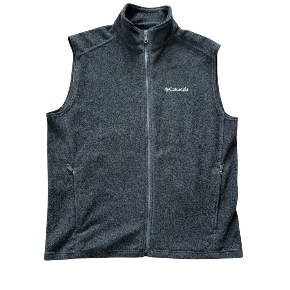 Columbia Fleece Vest Men’s Large Gray Full Zip Sleeveless Jacket Outdoor